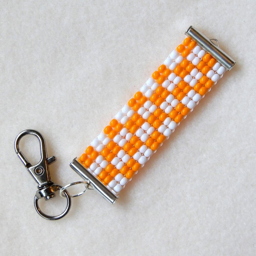Tennessee checkerboard bead keychain / bag charm, handmade, orange/white